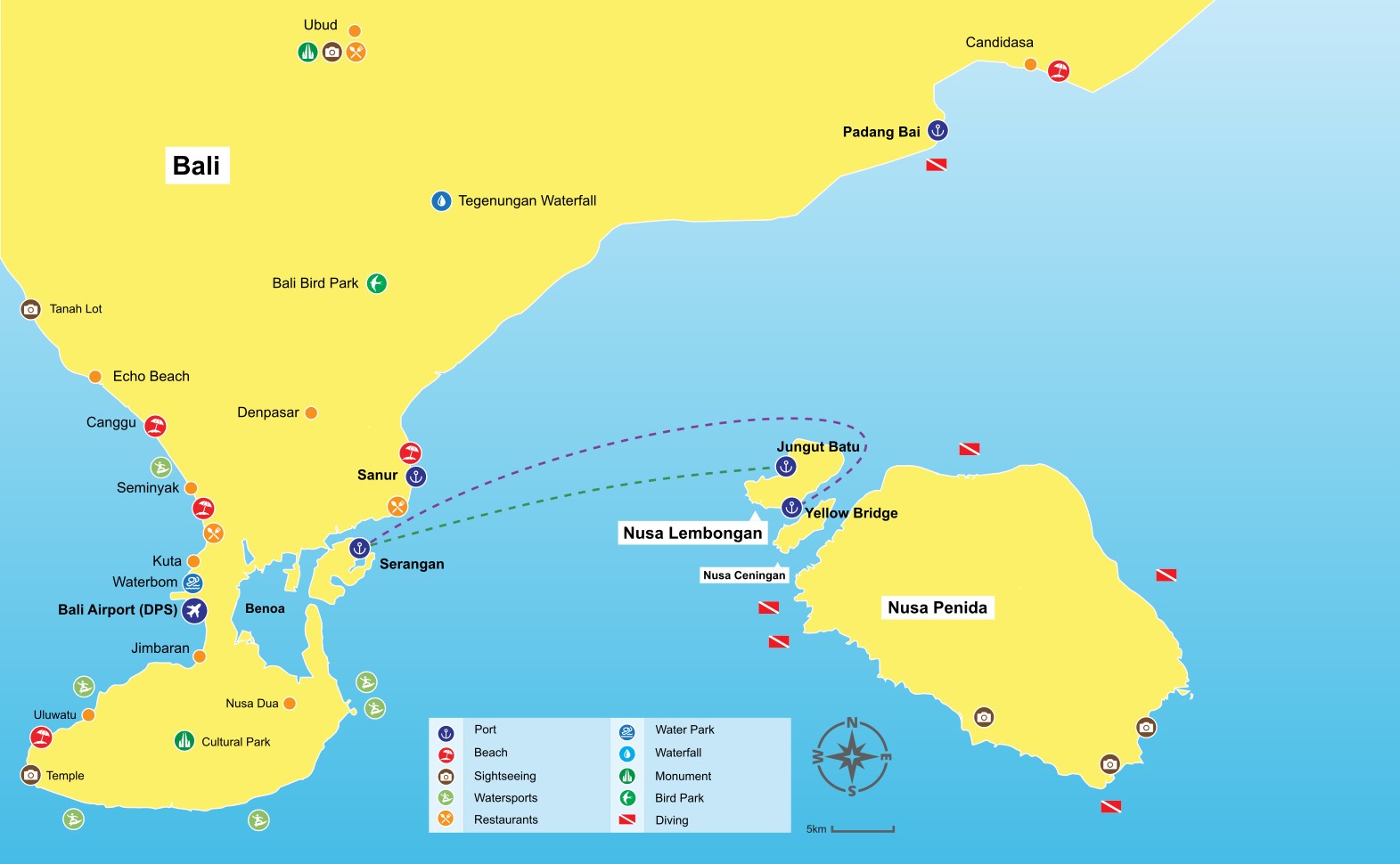 Serangan to nusa lembongan map